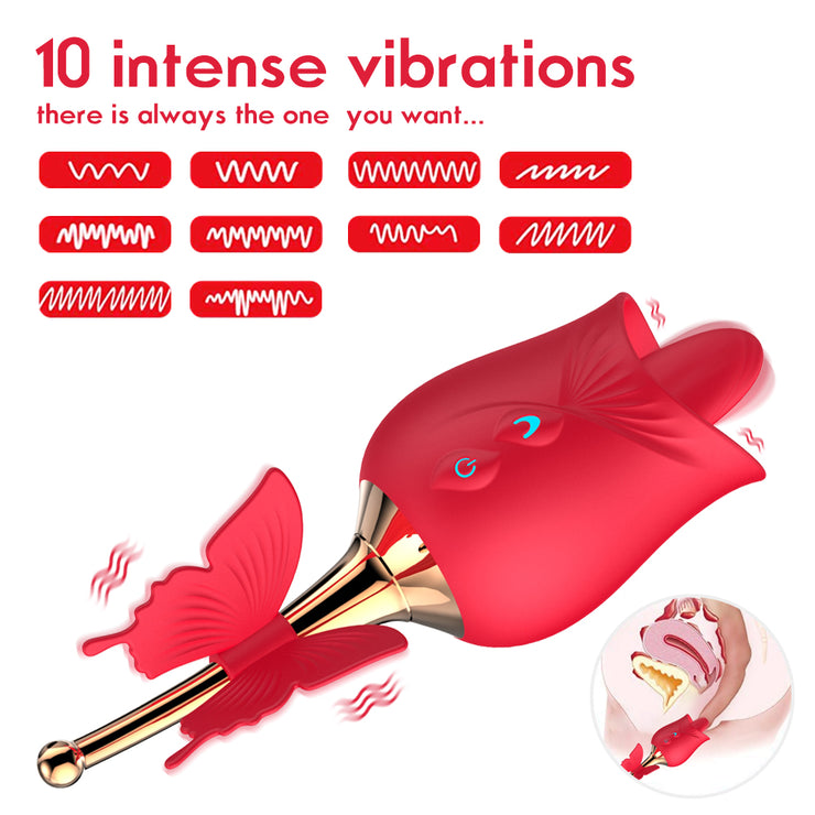 2 in 1 Rose Vibrator with Tongue