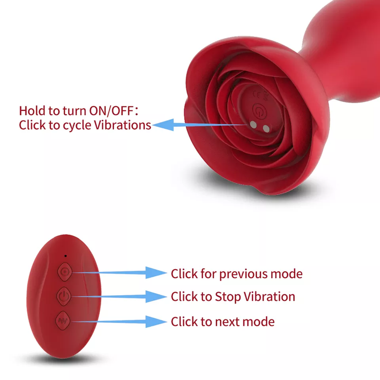 Rose anal plug vibrator with wireless control